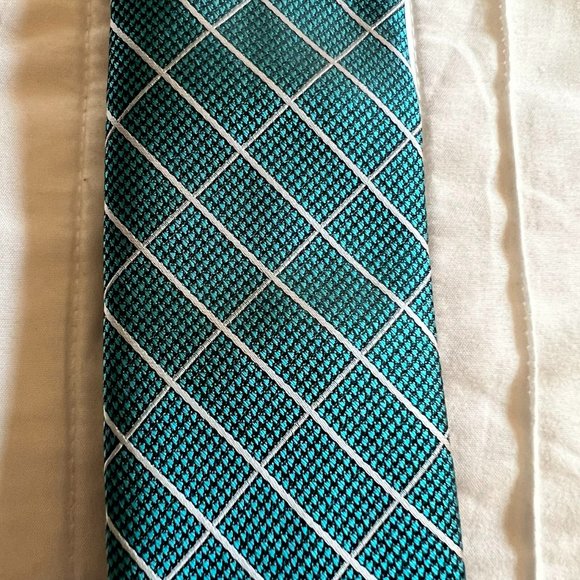 Egara Teal Geometric Tie - Picture 2 of 4